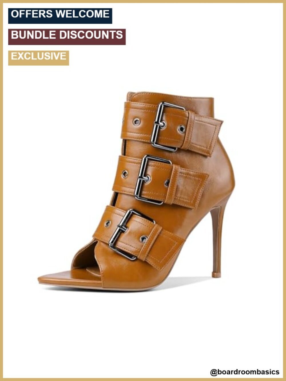 Peep Toe Stiletto Heel Booties with Buckle Straps Side Zipper for Punk Club